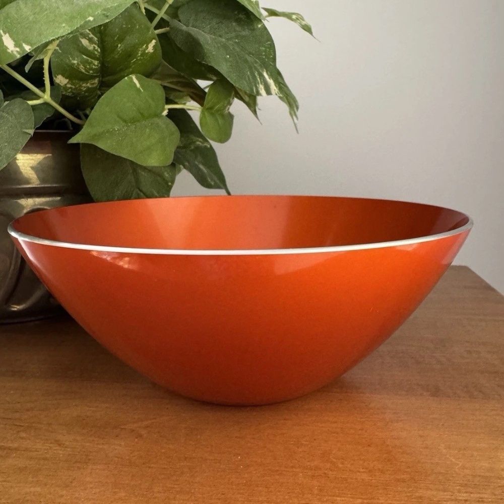Vintage 1960's Emalox Norway Orange MCM Mid Century 8" Enamel Bowl w/Label